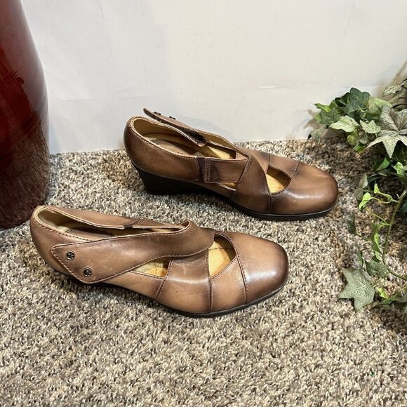 Earth Spindrift Leather Mary Jane Wedges Cinnamon Comfort Shoes Women Size 8 B - Picture 3 of 10